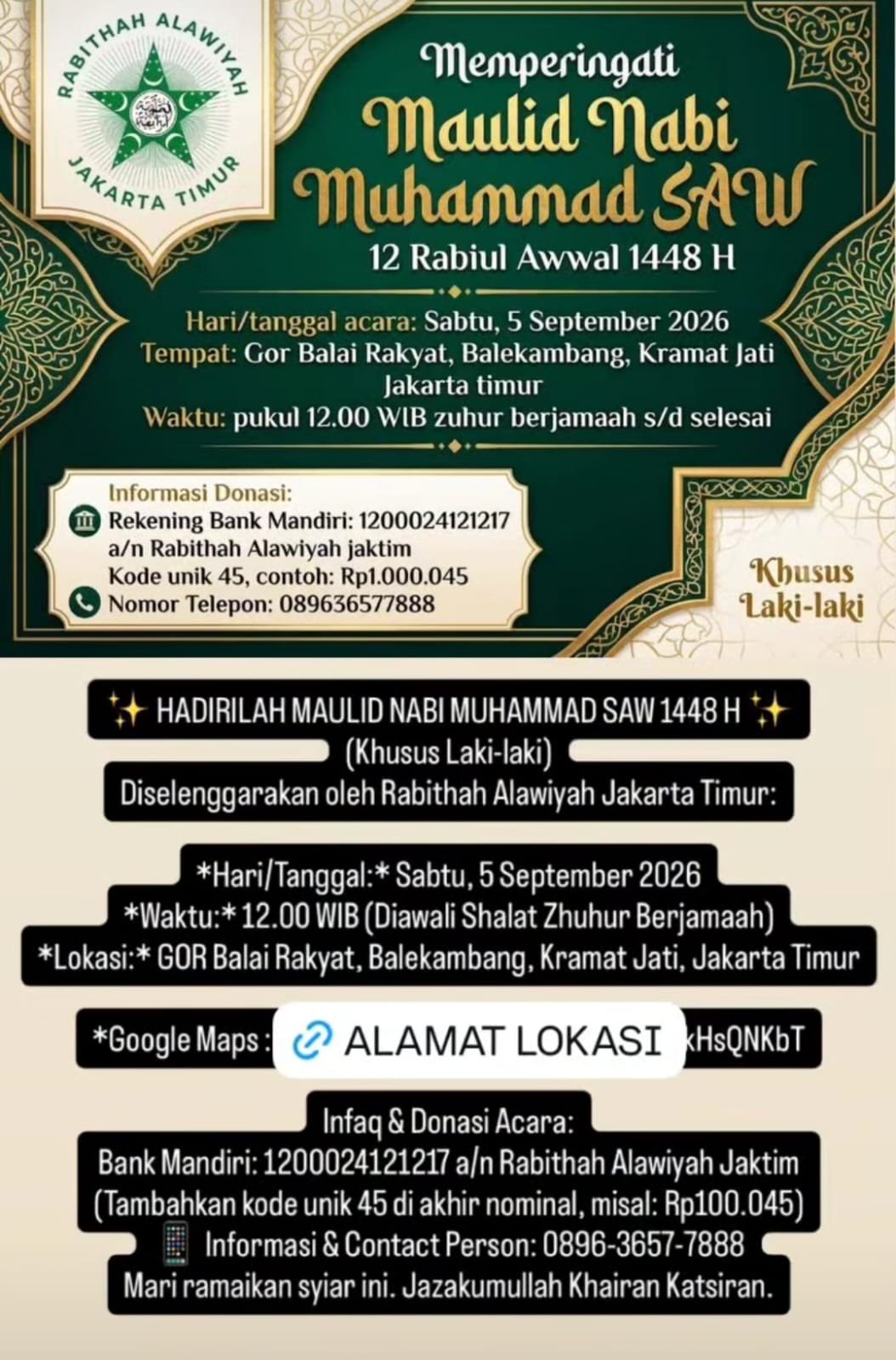 Memperingati Maulid Nabi SAW 1448 H – Rabithah Alawiyah Jakarta Timur – Kramat Jati,…