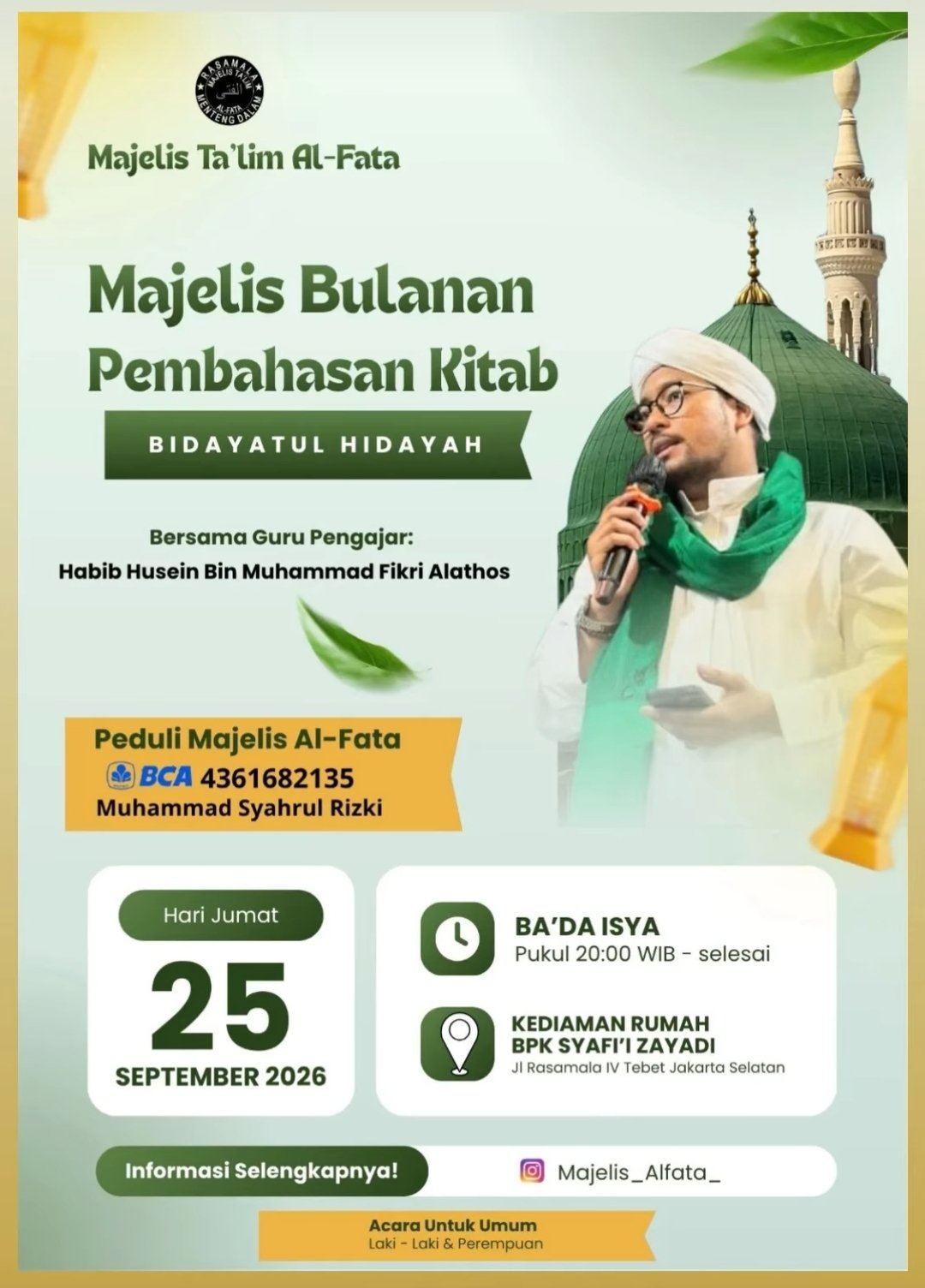 Majelis Bulanan Pembahasan Kitab Bidayatul Hidayah, Habib Husein Bin Muhammad Fikri…
