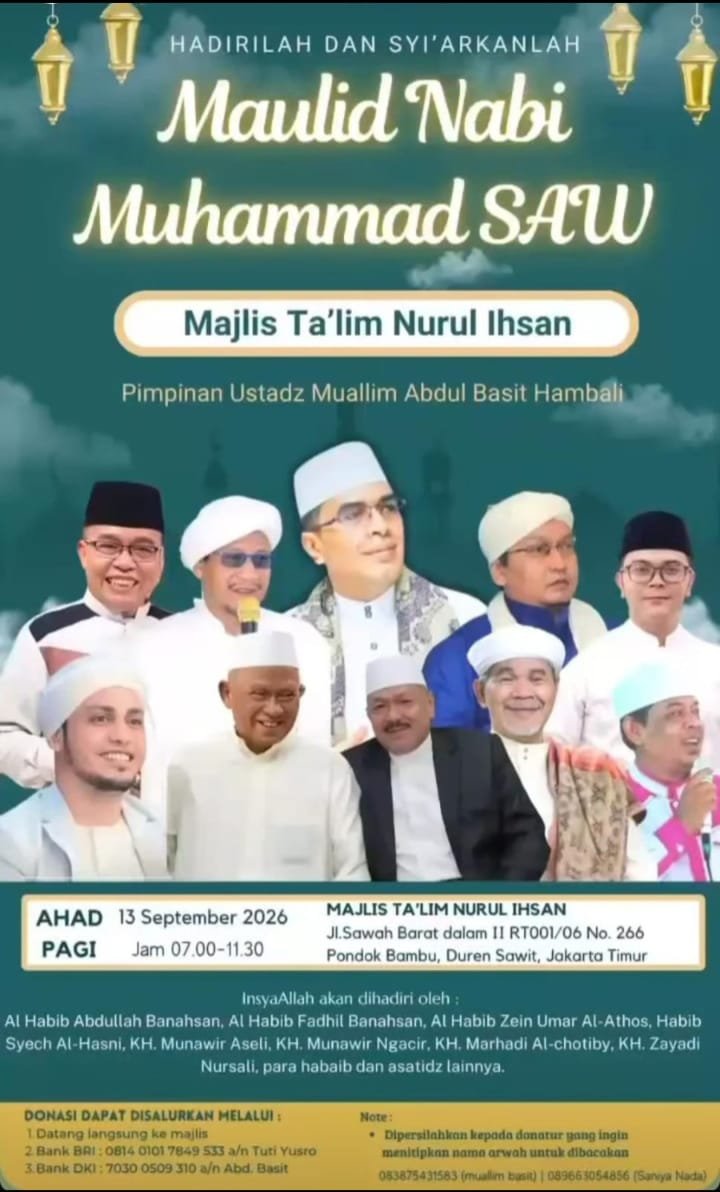 Maulid Nabi SAW, Al Habib Abdullah Banahsan dkk. – Duren Sawit, Jakarta Timur (13-09-2026)