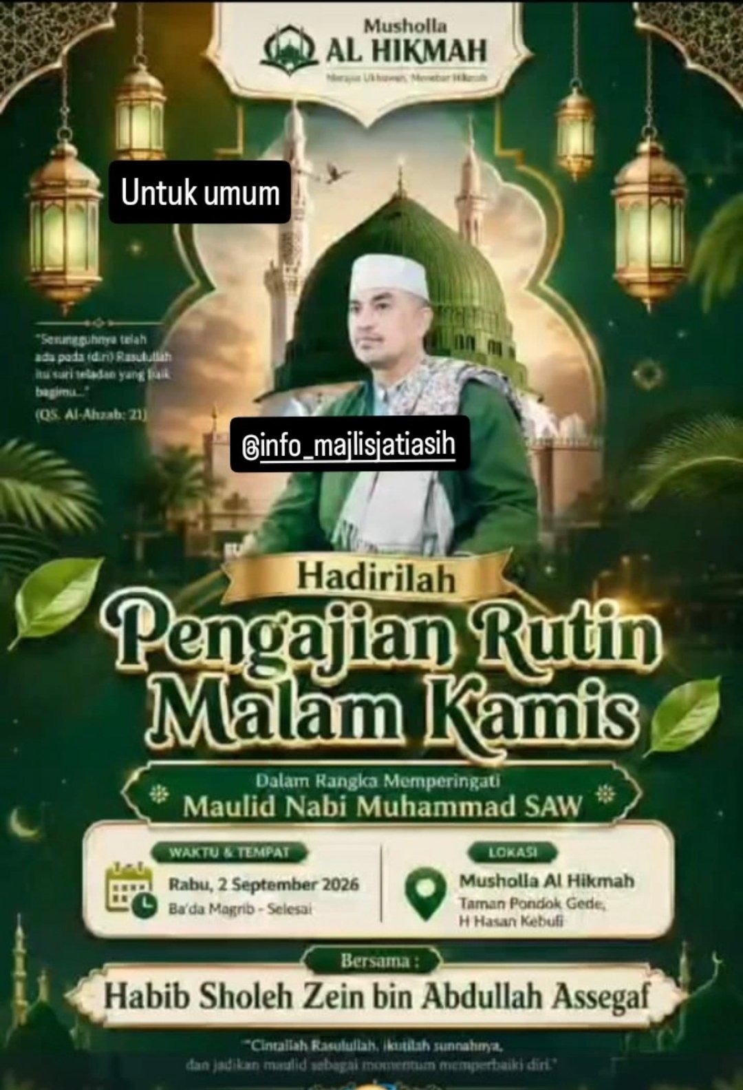 Pengajian Rutin Malam Kamis dalam Rangka Memperingati Maulid Nabi SAW, Habib Sholeh…