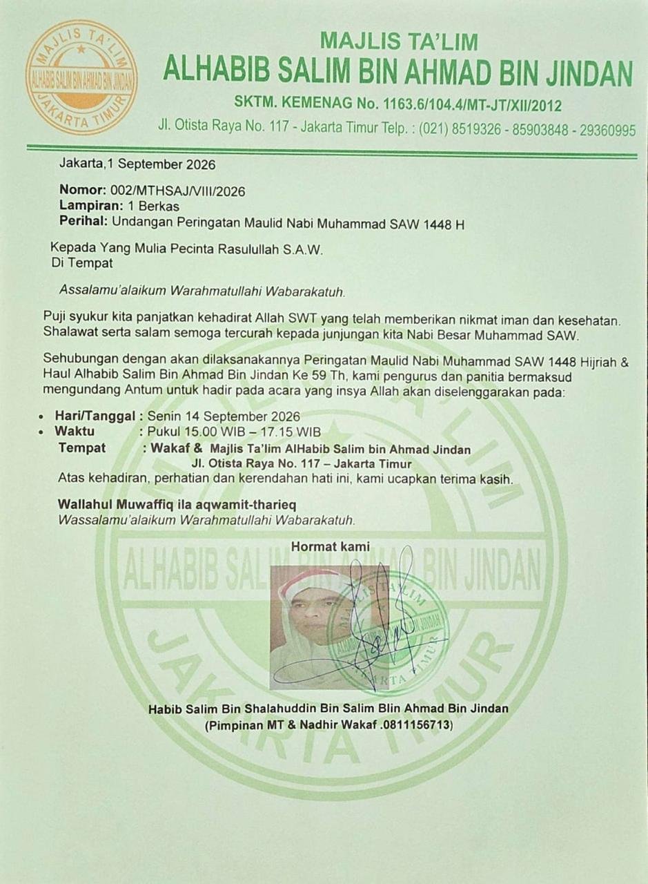 Maulid Nabi SAW 1448 Hijriah & Haul Alhabib Salim Bin Ahmad Bin Jindan Ke 59 Th, Habib…