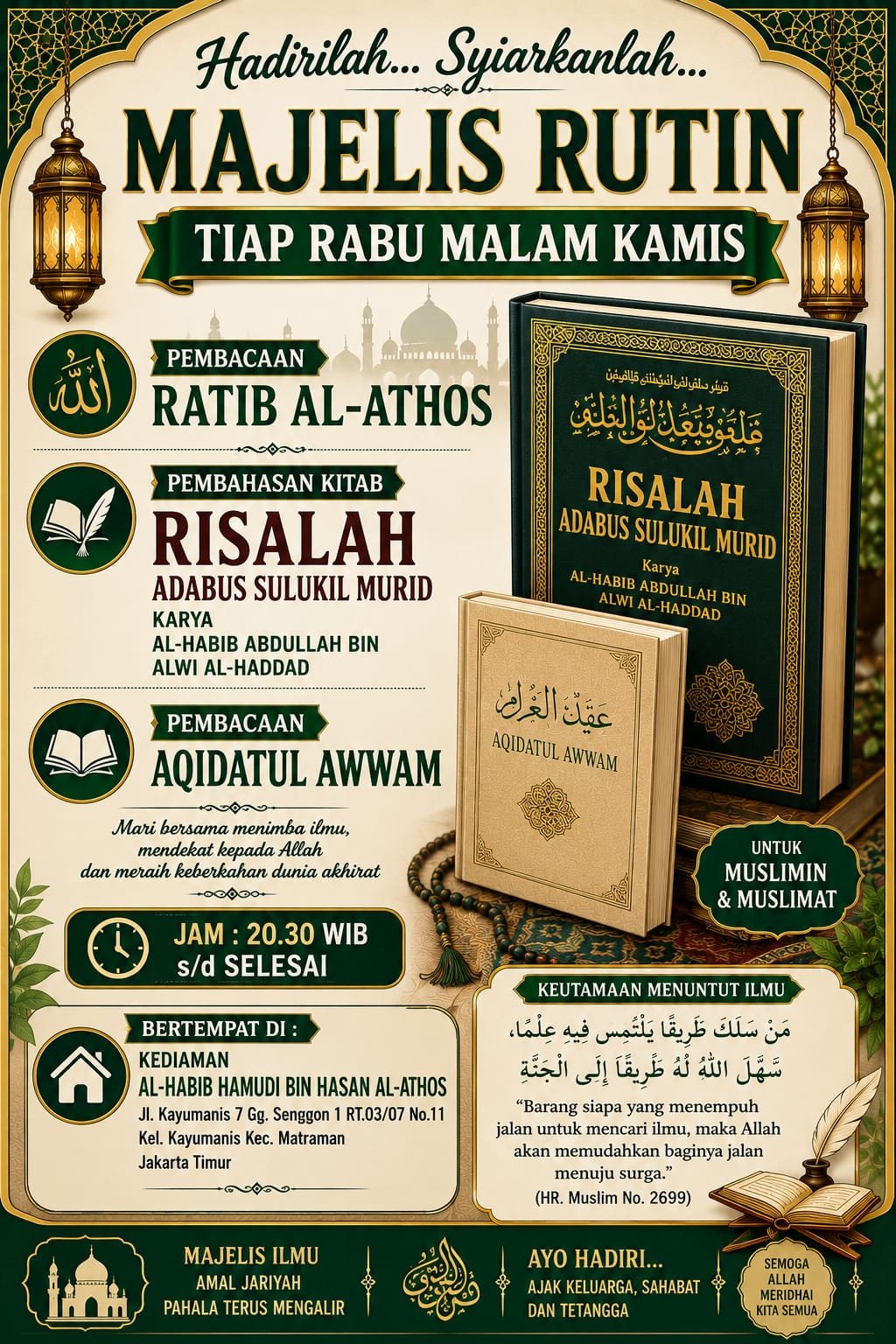 Majelis Rutin Pembacaan Ratib Al-Athos, Kitab Risalah Adabus Sulukil Murid, dan…