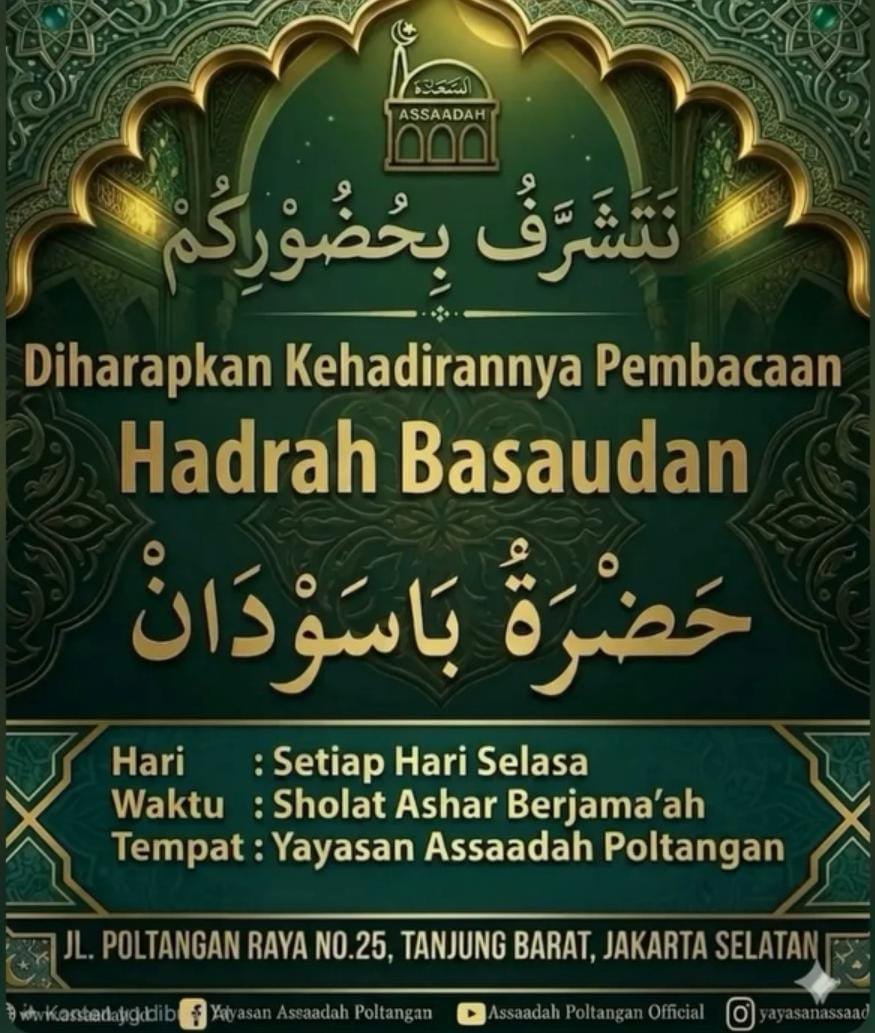 Pembacaan Hadrah Basaudan – Yayasan Assaadah Poltangan – Tanjung Barat, Jakarta Selatan (20-10-2026)
